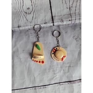 Vintage wooden Mexican Keychains Sandle And Sombrero
